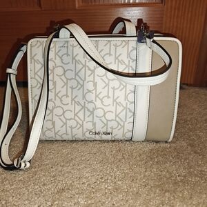 Calvin Klein Beige and White Crossbody Bag